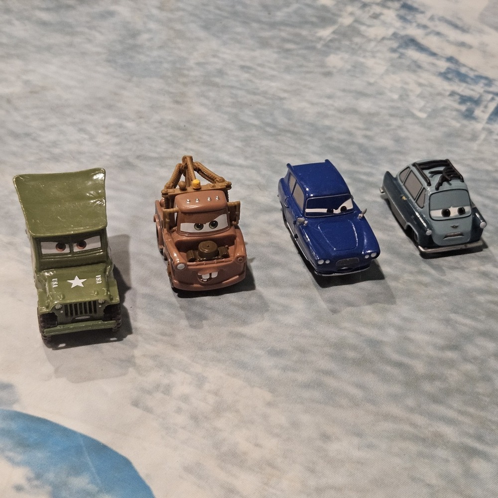Disney Pixar Cars Lot of 4 Sarge Mater Doc Hudson Finn McMissile Toy Vehicles
